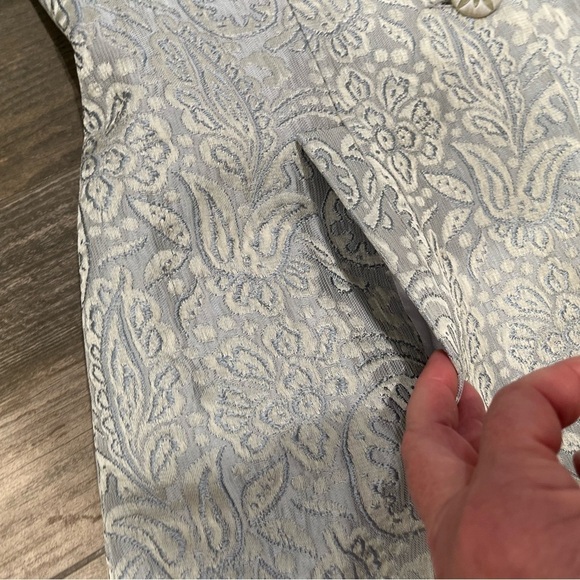 Rickie Freeman Teri Jon Suit Set- jacket & skirt brocade print silver gray sz 2 - Picture 5 of 15